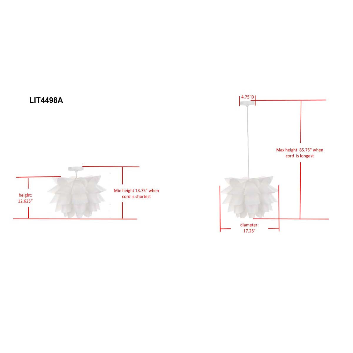 Contemporary Design 1 Light White 17.25 Inch Pendant | Safavieh - LIT4498