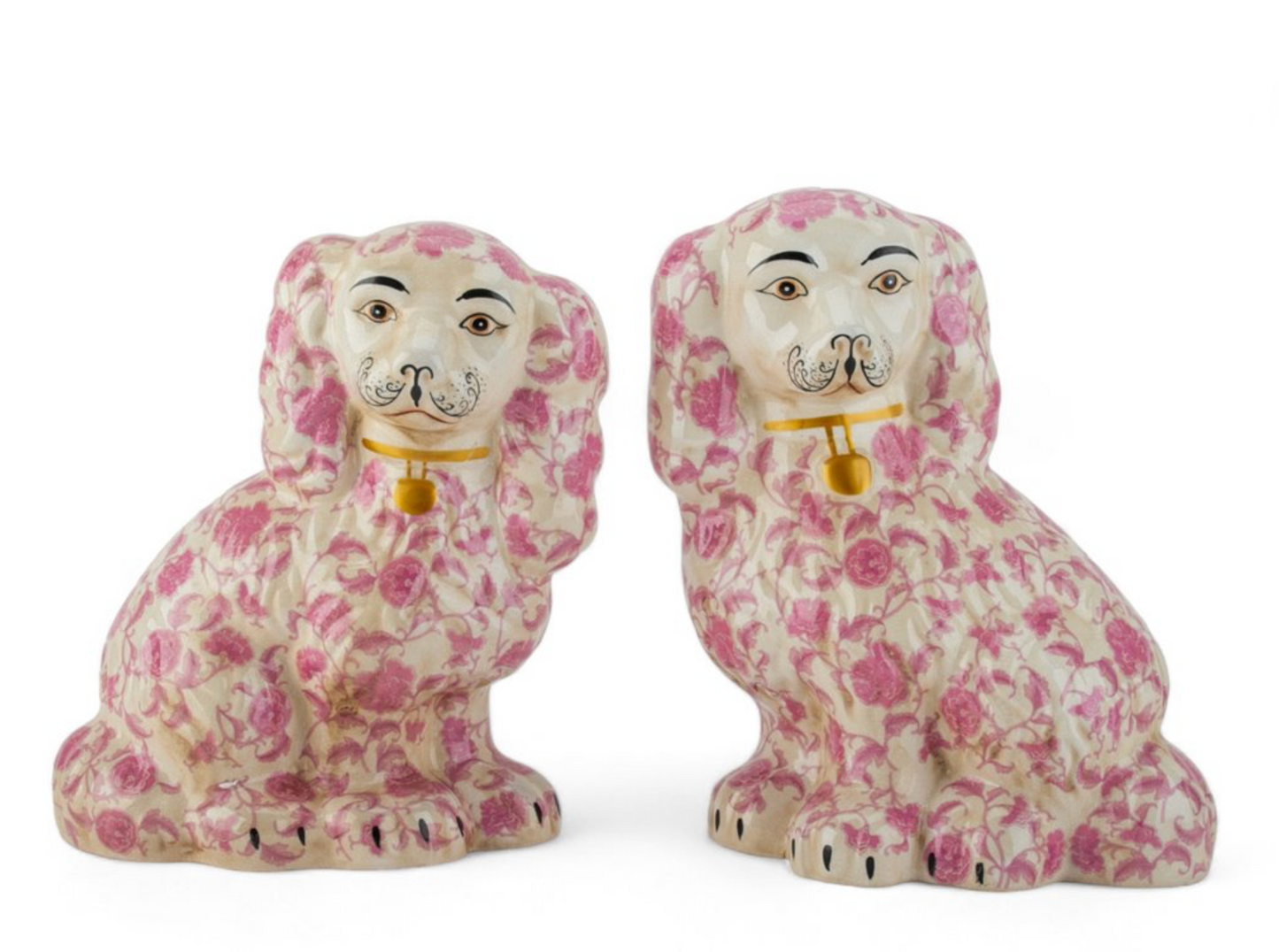 Pink Cherry Blossom Staffordshire Dogs