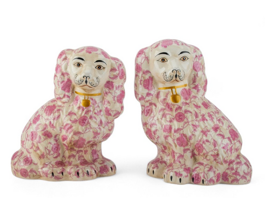 Pink Cherry Blossom Staffordshire Dogs