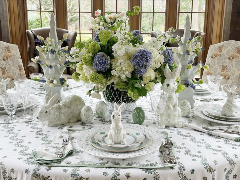 Standing Floral Green and White Bunny